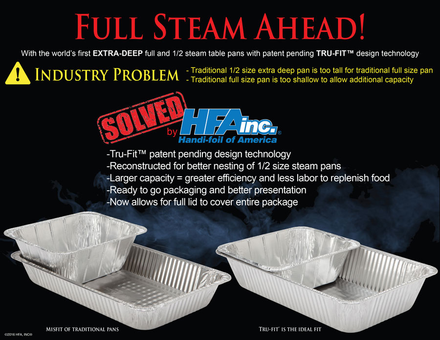 Tru-Fit steam table pan options - half size, full size, and quarter size by HFA