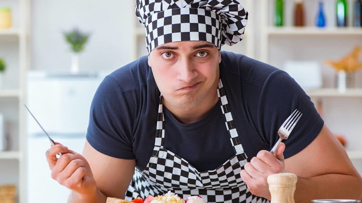 a puzzled man cook